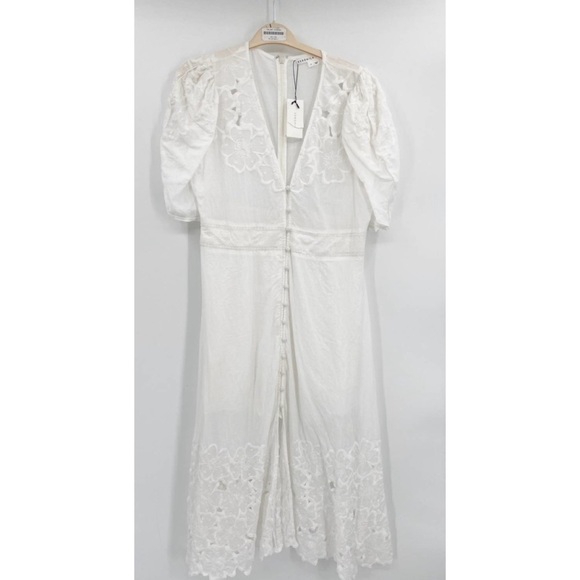 NWT Veronica Beard Hope Eyelet Puff Sleeve White Maxi Dress, Size 14 - Picture 6 of 10